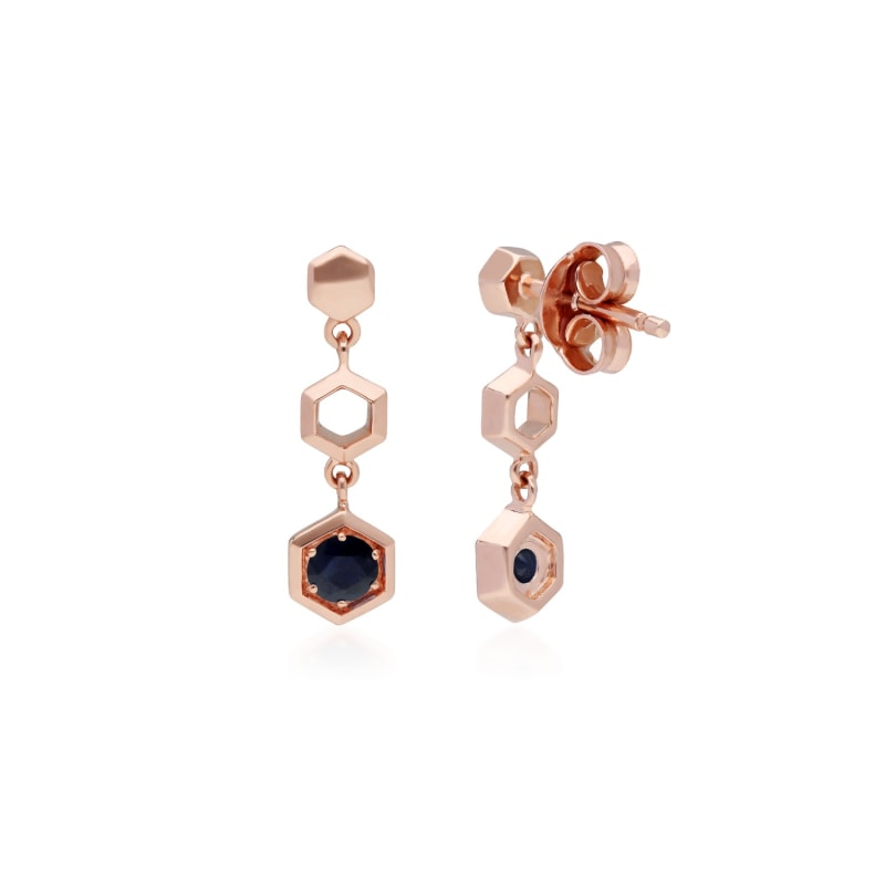 Thumbnail of Honeycomb Blue Sapphire Drop Earrings In Rose Gold image