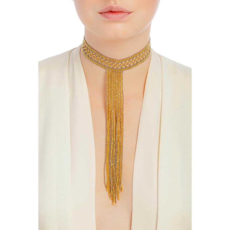 Thumbnail of Open-Weave Fringe Choker - 2 - Gold, Platinum image