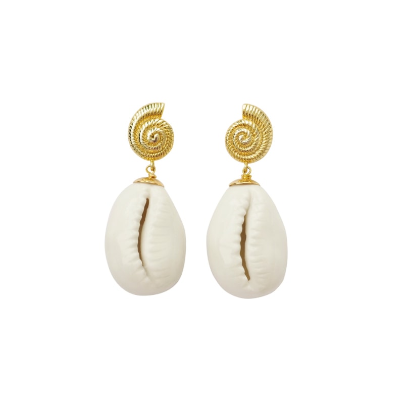 Thumbnail of Porcelain Cowrie Shell Teardrop Earrings image