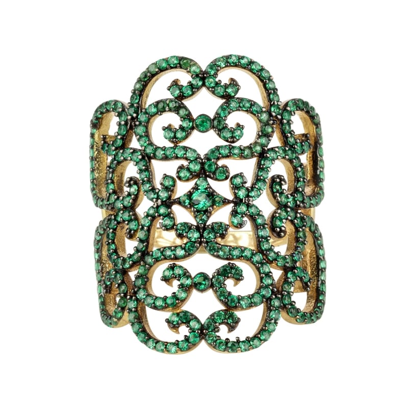 Thumbnail of Countess Filigree Cocktail Ring Emerald Green Gold image