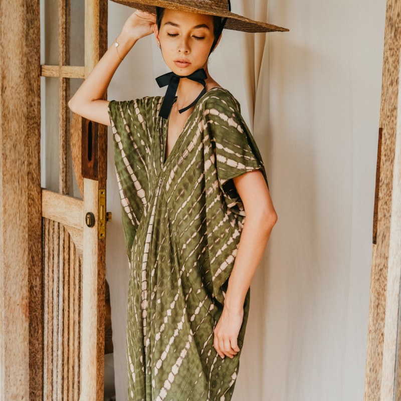 Thumbnail of Madella Hand Dyed Kaftan Dress In Seaweed Green image