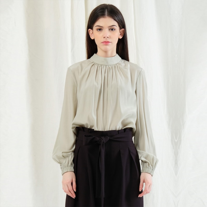 Thumbnail of Orya Viscose High Neck Long Sleeves Top In Light Sage Green image