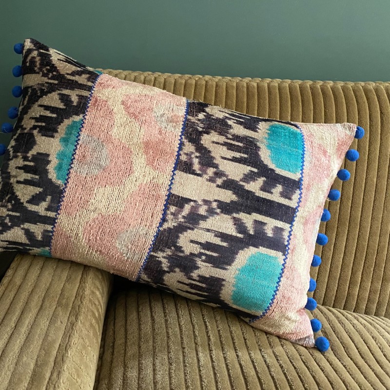 Thumbnail of Velvet Ikat Pom Pom Cushion image