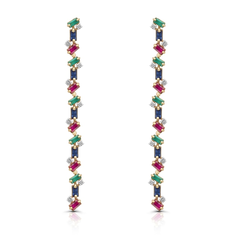 Thumbnail of Emerald, Ruby, Sapphire & Diamond Earring In 18K Yellow Gold image