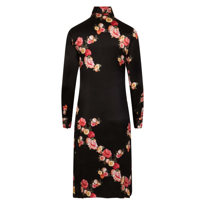 Thumbnail of Black Peony Silk Midi Dress image