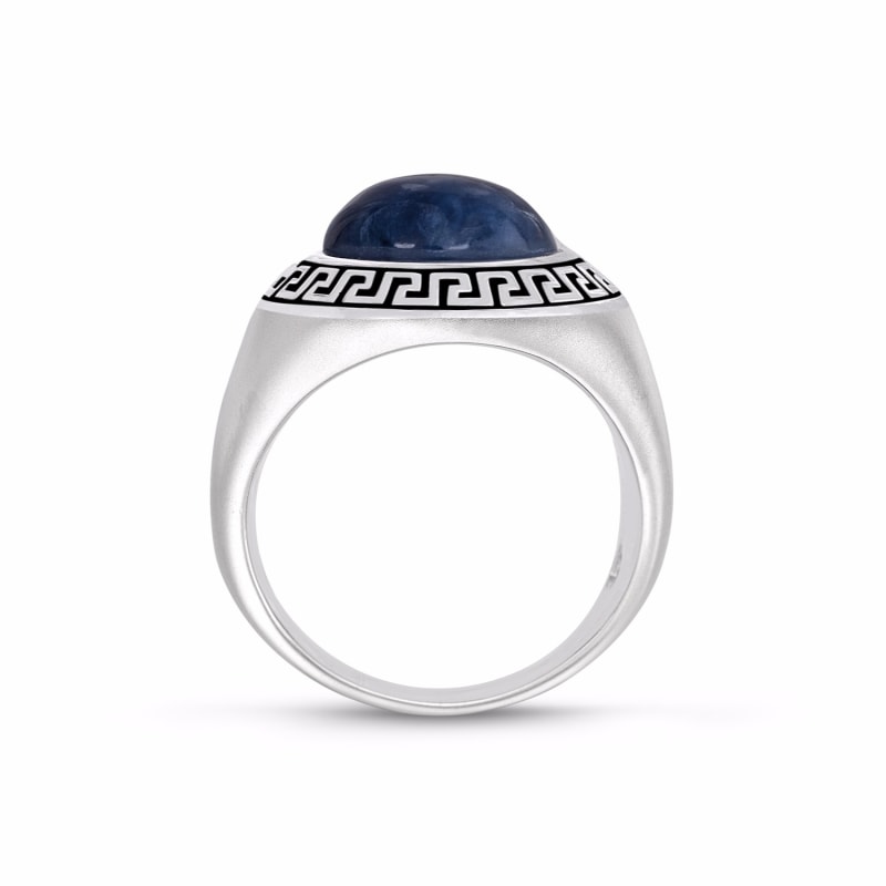 Thumbnail of Blue Apatite Stone Signet Ring In Black Rhodium Plated Sterling Silver image