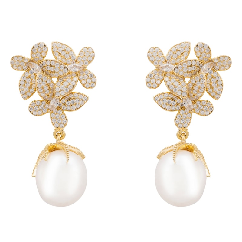 Thumbnail of Flowers Baroque Pearl Earrings Gold White image