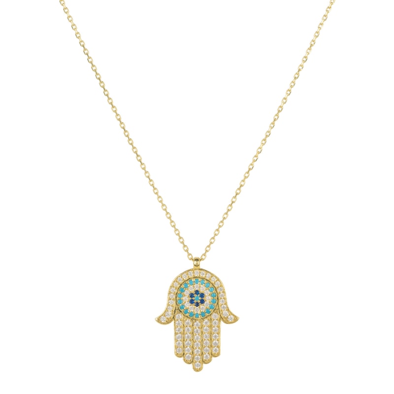 Thumbnail of Hamsa Hand With Evil Eye Pendant Necklace Gold image