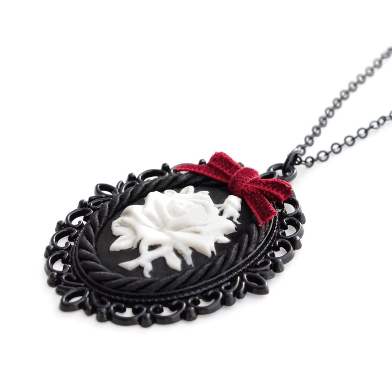 Thumbnail of Dark Romance Porcelain Rose Cameo Necklace image