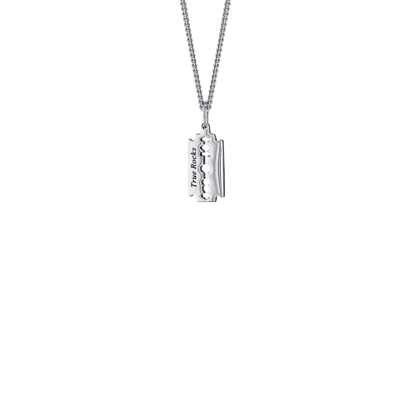 Stainless Steel Silver-Tone Razor Blade Pendant Necklace