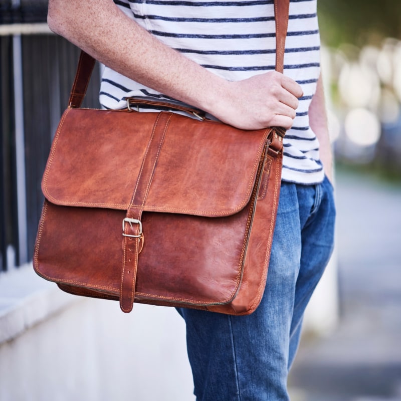 Classic leather messenger bag clearance