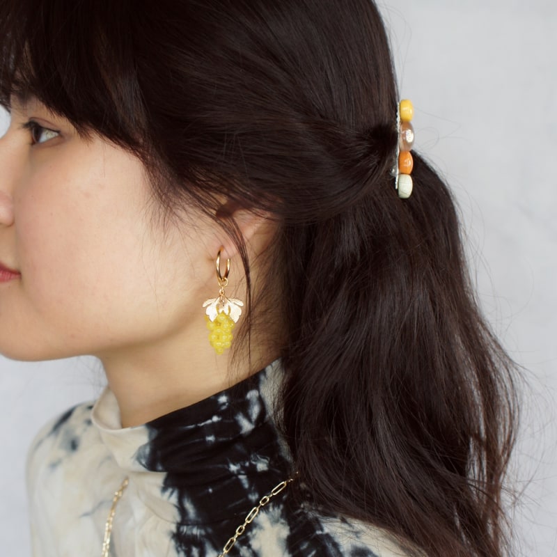 Thumbnail of Very Grapeful Gemstone Grape Drop Earrings With 18K Gold Vermeil Hoops - Yellow Jade image