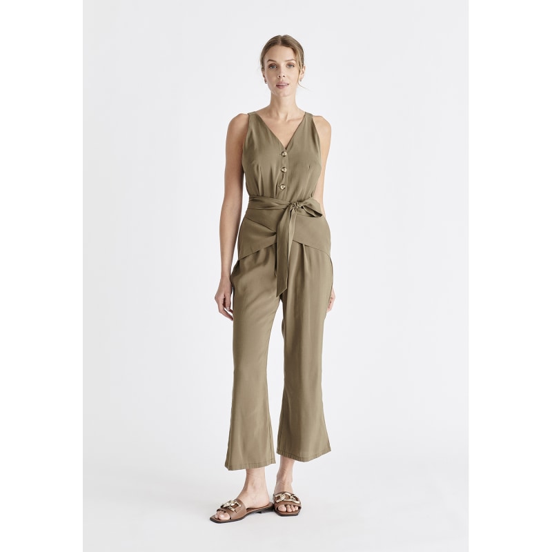 Thumbnail of Waist Tie Jumpsuit In Khaki image