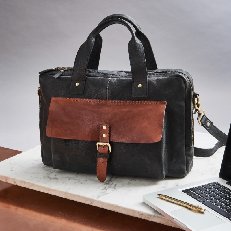 Thumbnail of Wandering Soul Black & Tan Leather Laptop Bag image