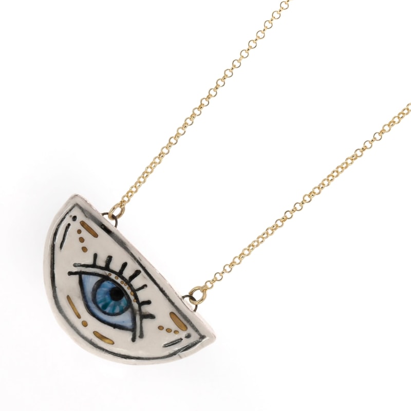 Thumbnail of Watchful Eye Magical Norse Runes Symbol Necklace - Gold image