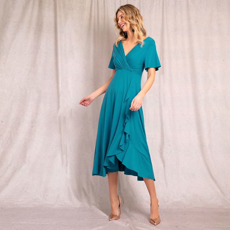 Thumbnail of Waterfall Midi Special Occasion Dress In Celestial Blue image