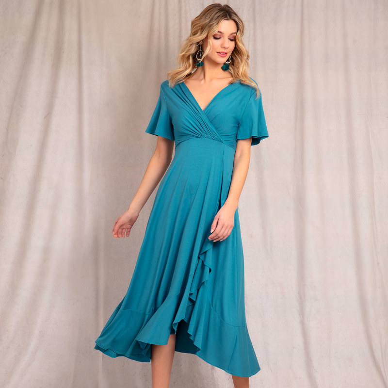 Thumbnail of Waterfall Midi Special Occasion Dress In Celestial Blue image