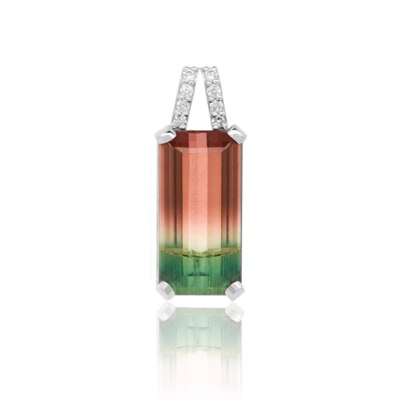 Thumbnail of Watermelon Tourmaline Pendant In White Gold & Diamonds image