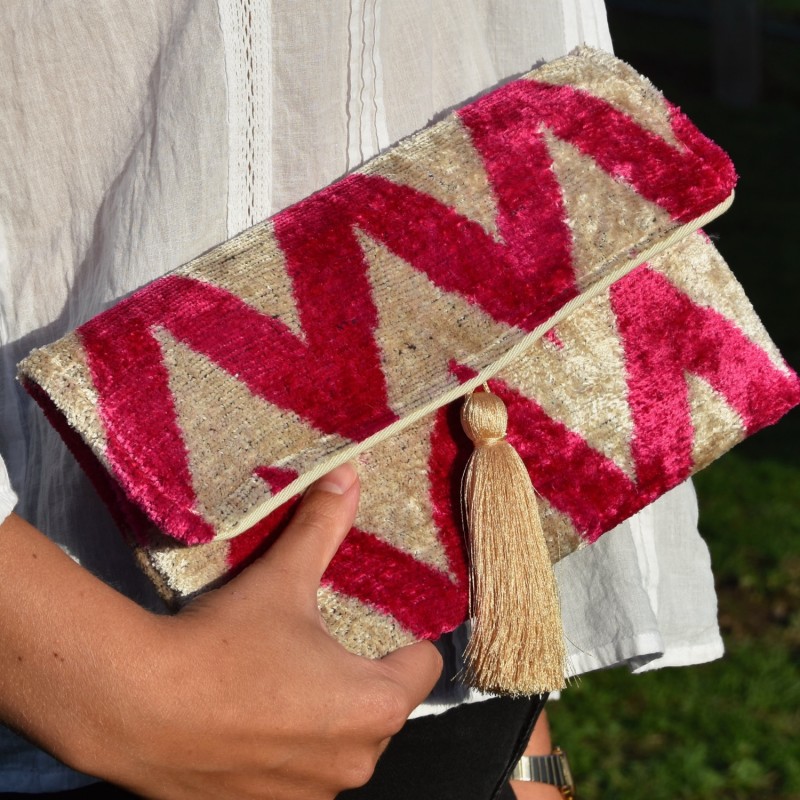 Thumbnail of Bright Pink Zig Zag Ikat Clutch image