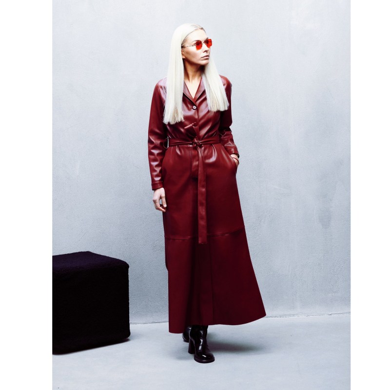 Thumbnail of Burgundy Long Button-Up Eco-Leather Trench image