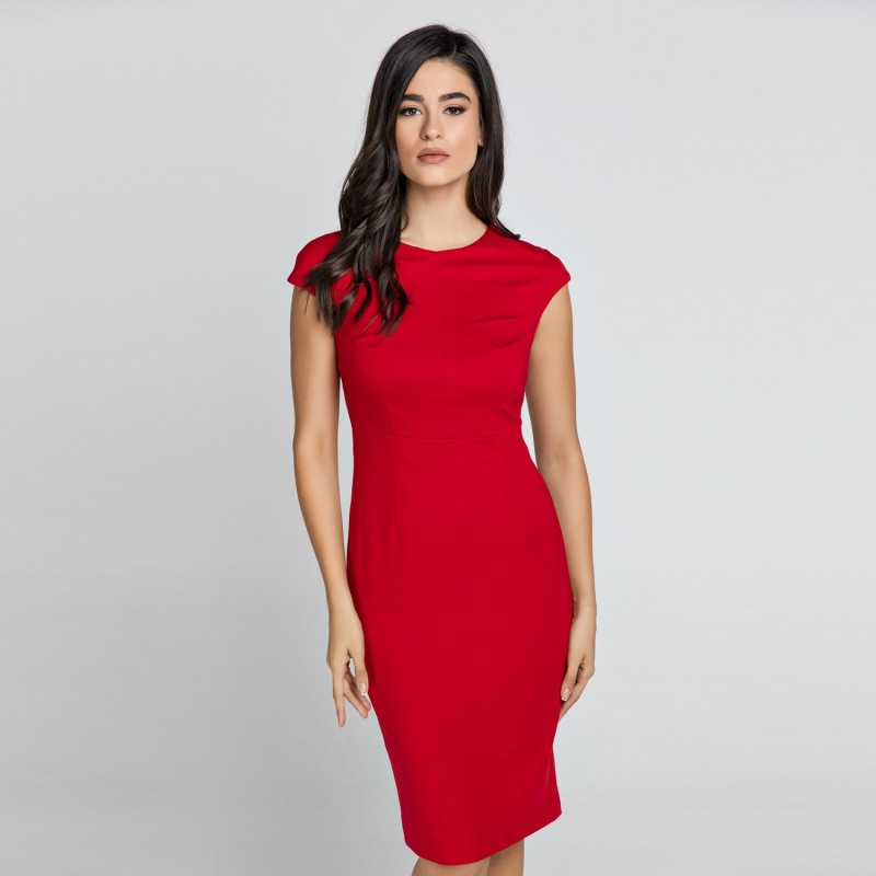 Fitted Red Dress With Cap Sleeves ...