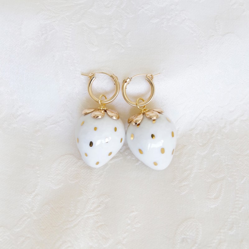 Thumbnail of Golden White Porcelain Strawberry Earrings image