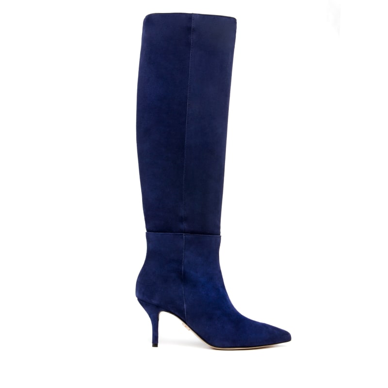 Wendy Navy Suede Evening Work Knee High Medium Kitten Heel Boot ...