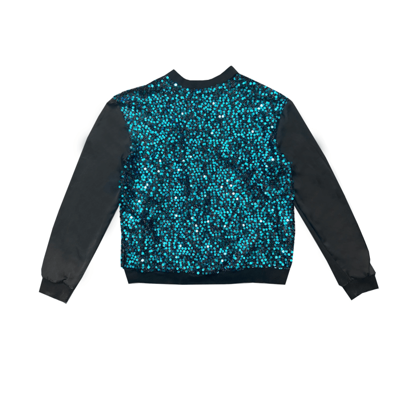 Blue Sequin Mix Party Bomber Jacket, Quillattire