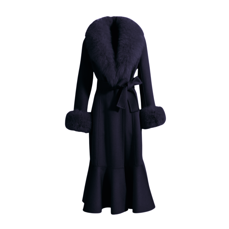 Westminster Cashmere Peplum Coat Navy Hortons England Wolf Badger