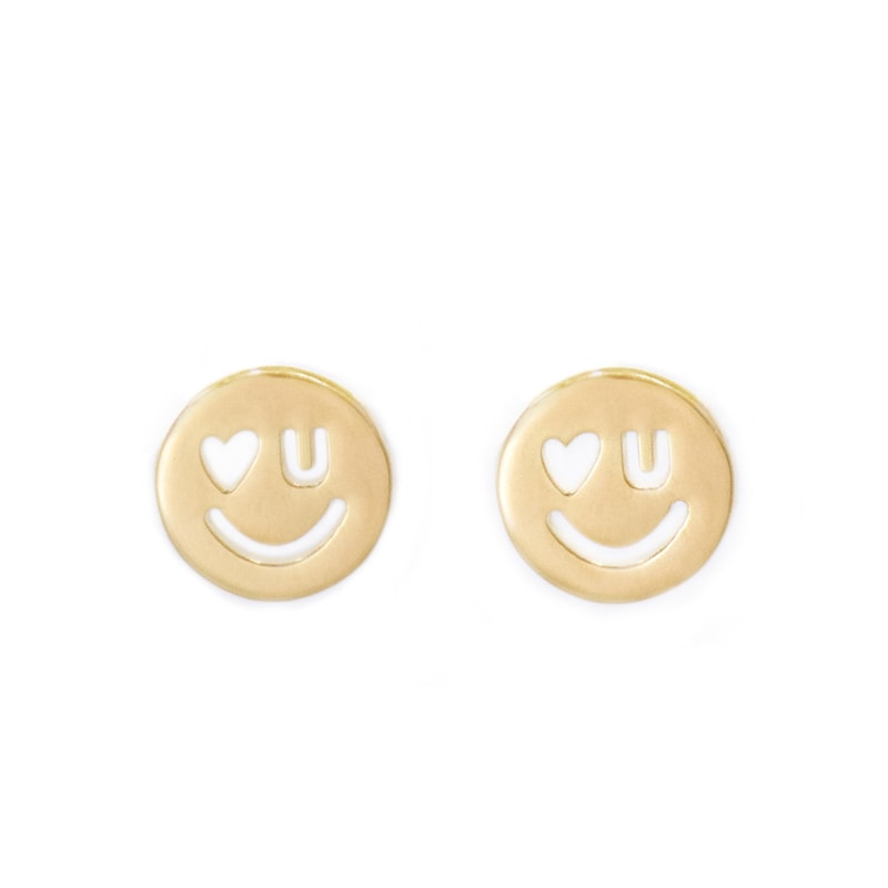 Thumbnail of Love U Happy Face Earrings Gold image