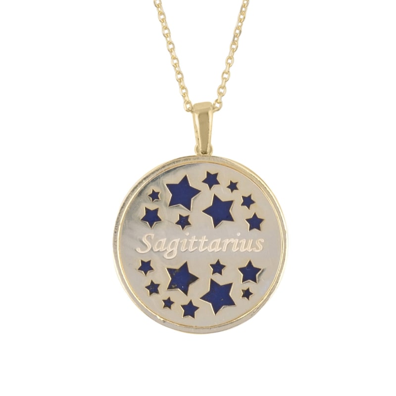 Thumbnail of Zodiac Lapis Lazuli Gemstone Star Constellation Pendant Necklace Gold Sagittarius image