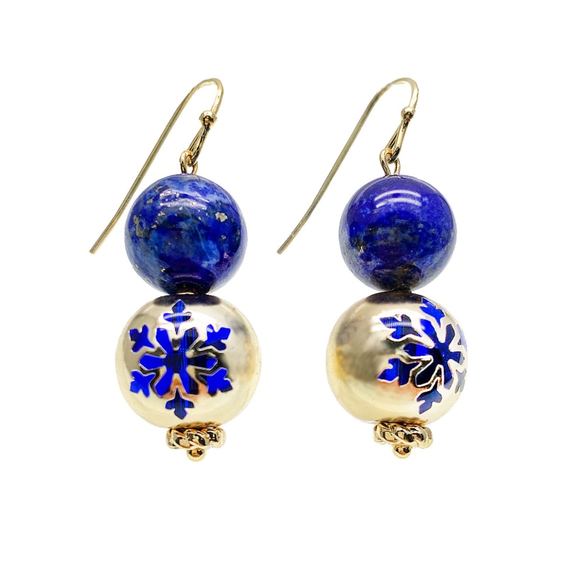 Thumbnail of Christmas Style Round Lapis Snowflake Dangle Earrings image