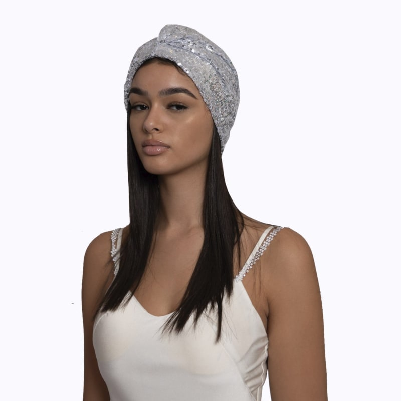 Thumbnail of Silver Sequin Silk Knot Turban Hat image
