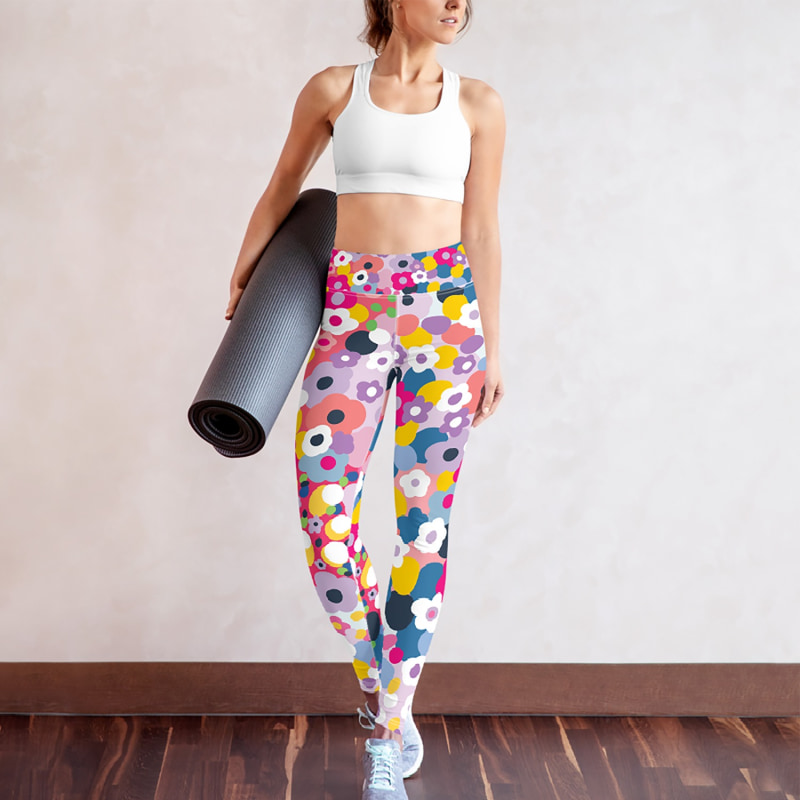 Thumbnail of High Waist Yoga Leggings In Pink Blooms image