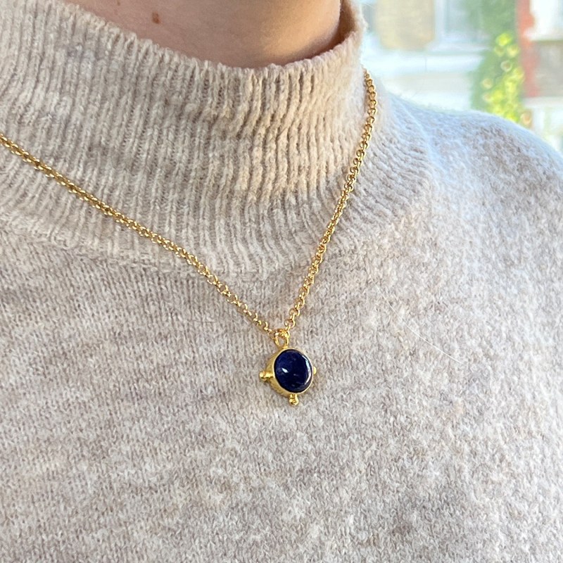 Thumbnail of Wheel Of Fortune Lapis Lazuli Pendant On Baby Belcher Chain image