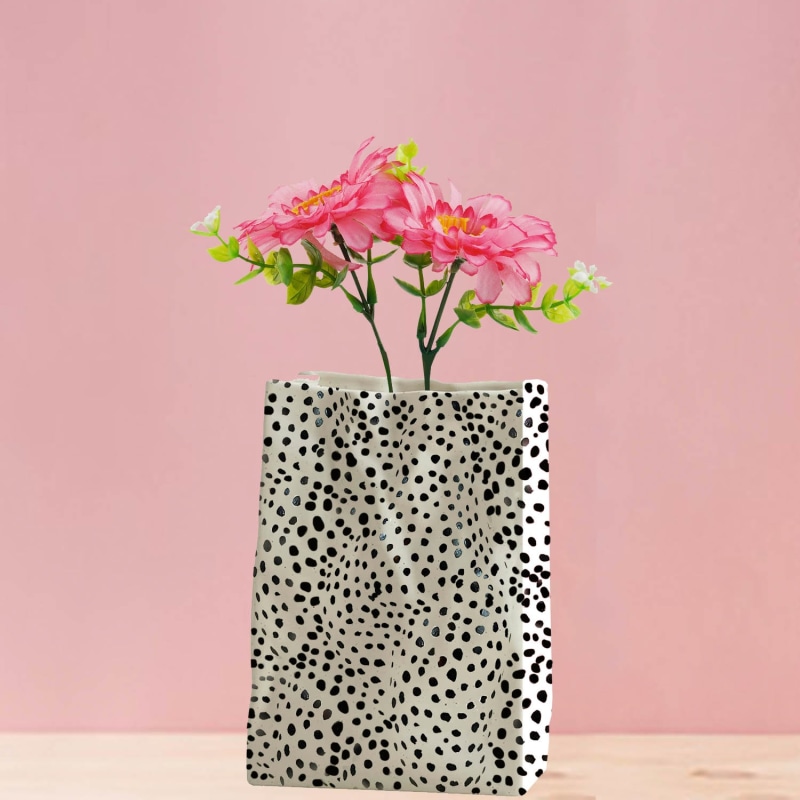 Thumbnail of White And Black Leopard Print Crinkle Bag Vase image