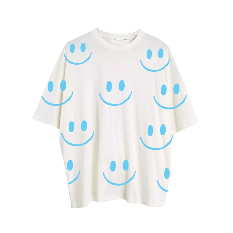 Thumbnail of White Blue Smiley Face Tee image