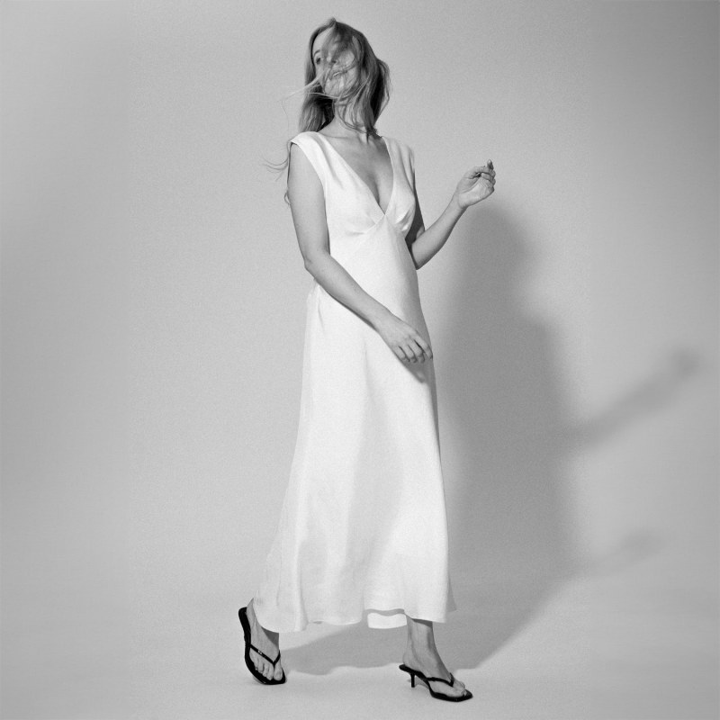 Thumbnail of White Bow Back Linen Maxi Dress image