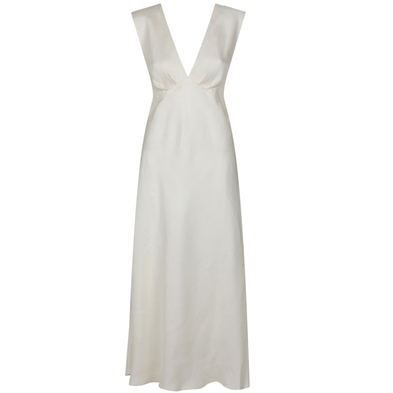 Thumbnail of White Bow Back Linen Maxi Dress image