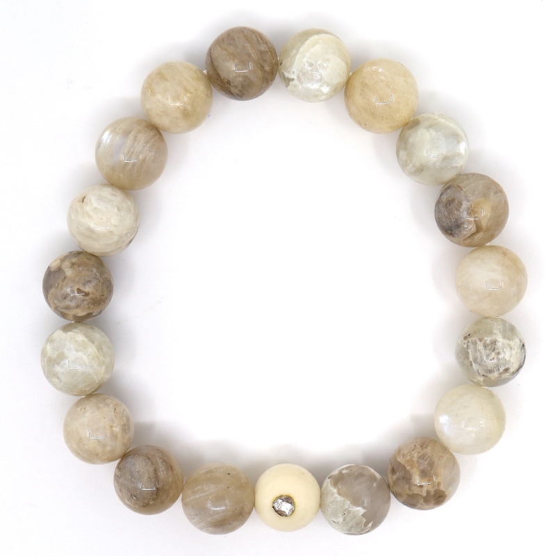 Thumbnail of White Coral, Moonstone & Diamonds Beaded Bracelet image