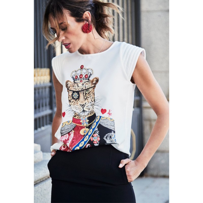 Thumbnail of White Cotton T-Shirt Leopard Mariscal image