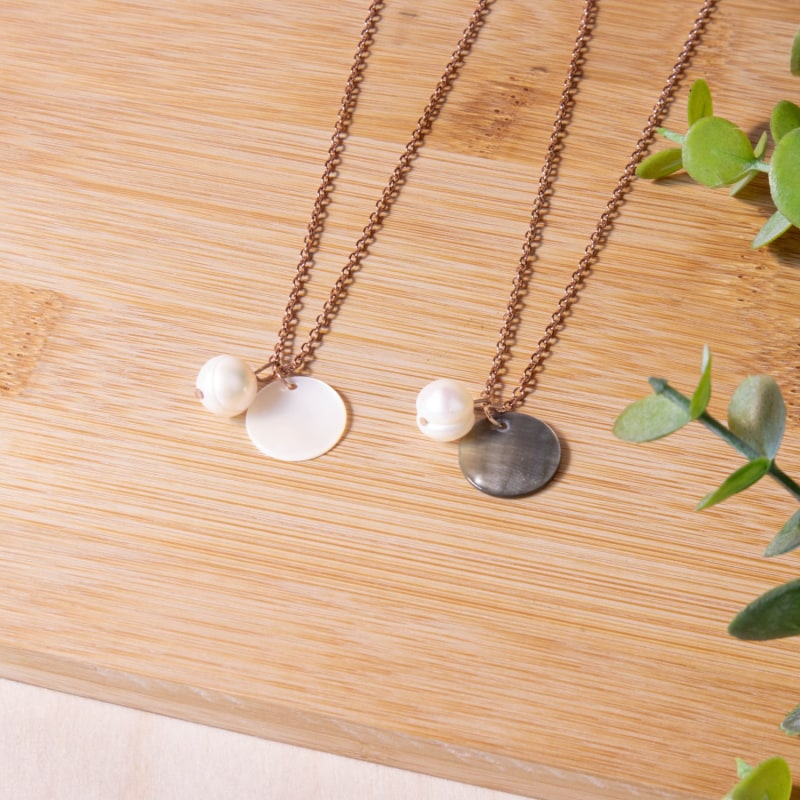 Thumbnail of White Disc And Pearl Mother-Of-Pearl Necklace image