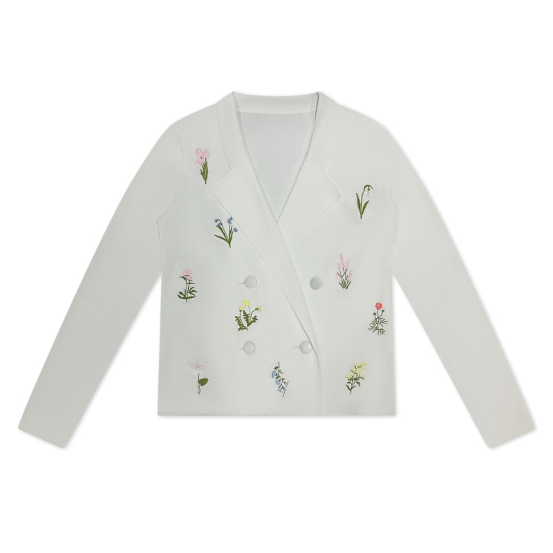 Thumbnail of White Flower Embroidered Knit Blazer image