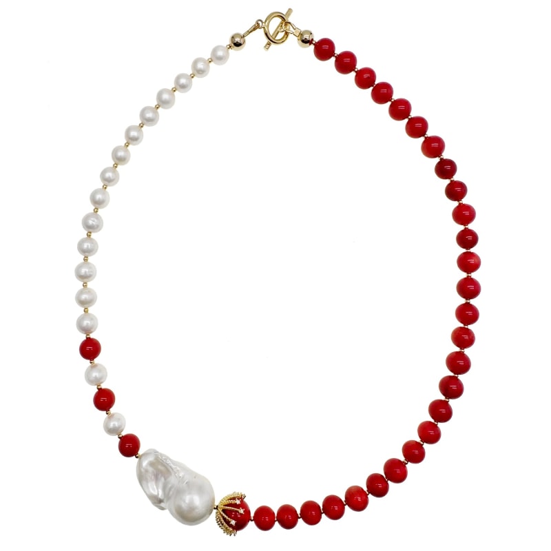 Coral and pearl necklace top