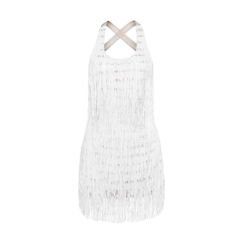 Thumbnail of White Fringe Backless Mini Dress image