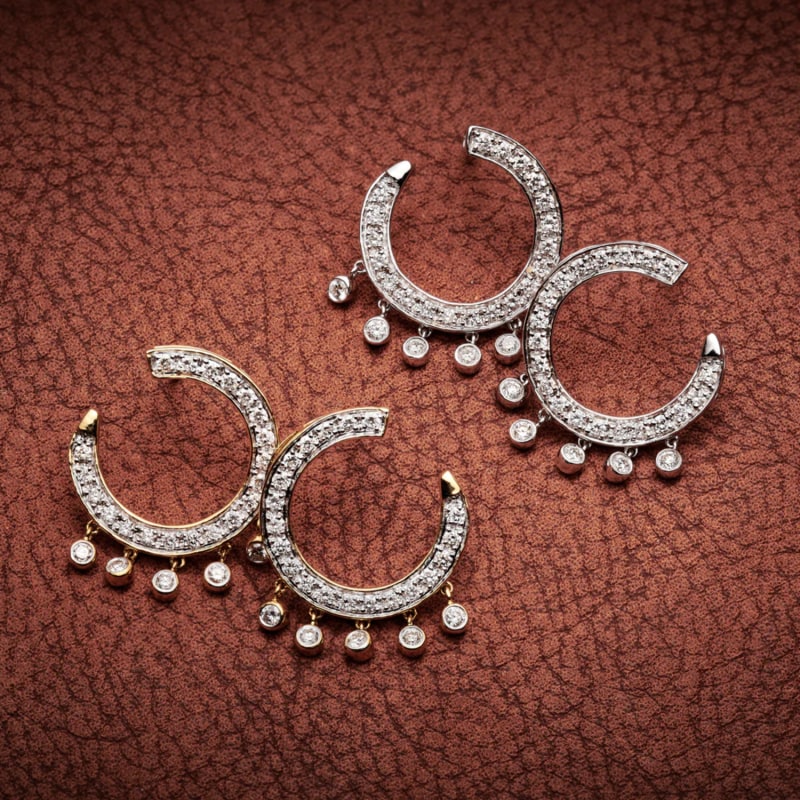 Thumbnail of White Gold Curve Diamond Earrings - Front To Back image