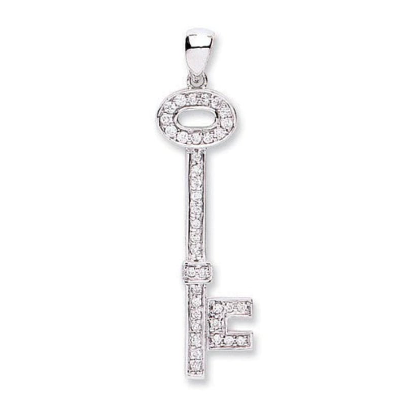White gold sales key pendant necklace