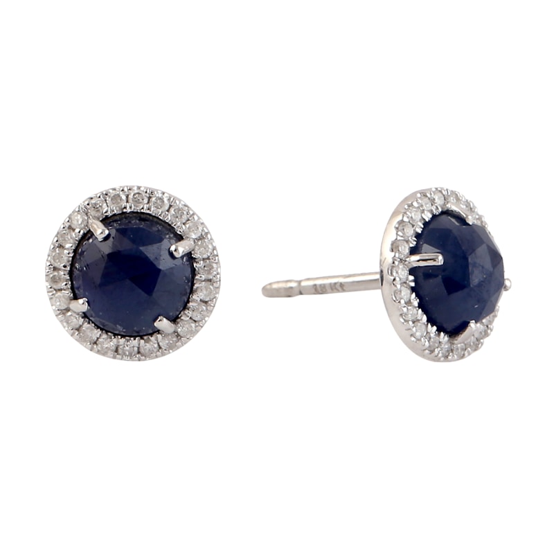 Thumbnail of 18K White Gold With Natural Diamond & Blue Sapphire Stud Earrings image