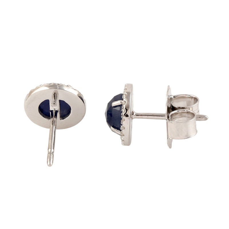 Thumbnail of 18K White Gold With Natural Diamond & Blue Sapphire Stud Earrings image