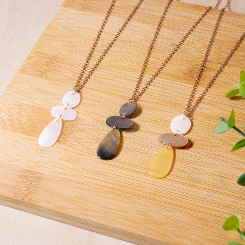 Thumbnail of Tricolor Mother-Of-Pearl Raindrop Necklace With Rose Gold Chain image